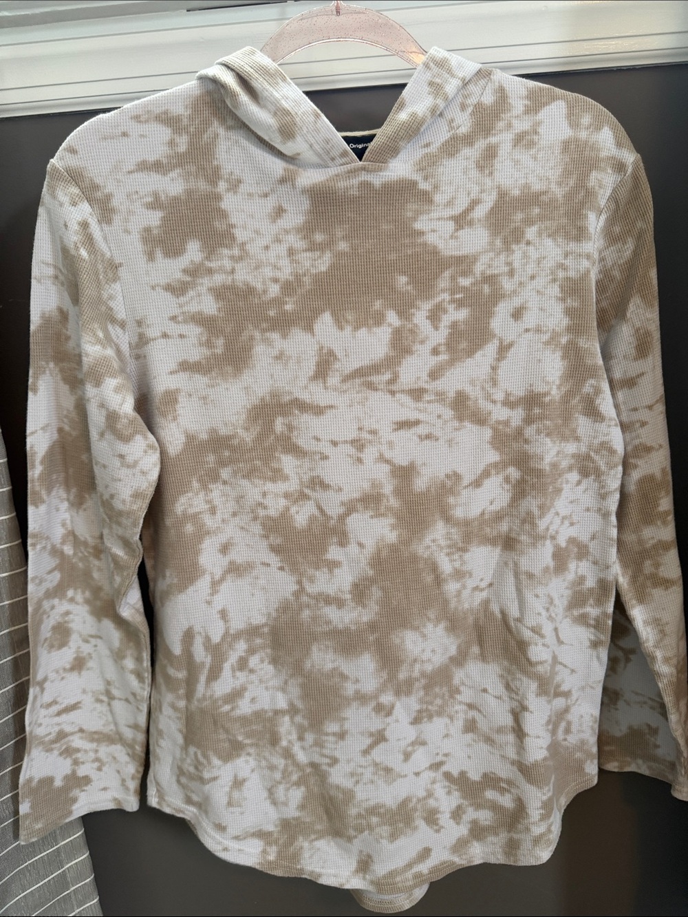 Original Use Tie-Dye Hooded Thermal Shirt - Cream/White
